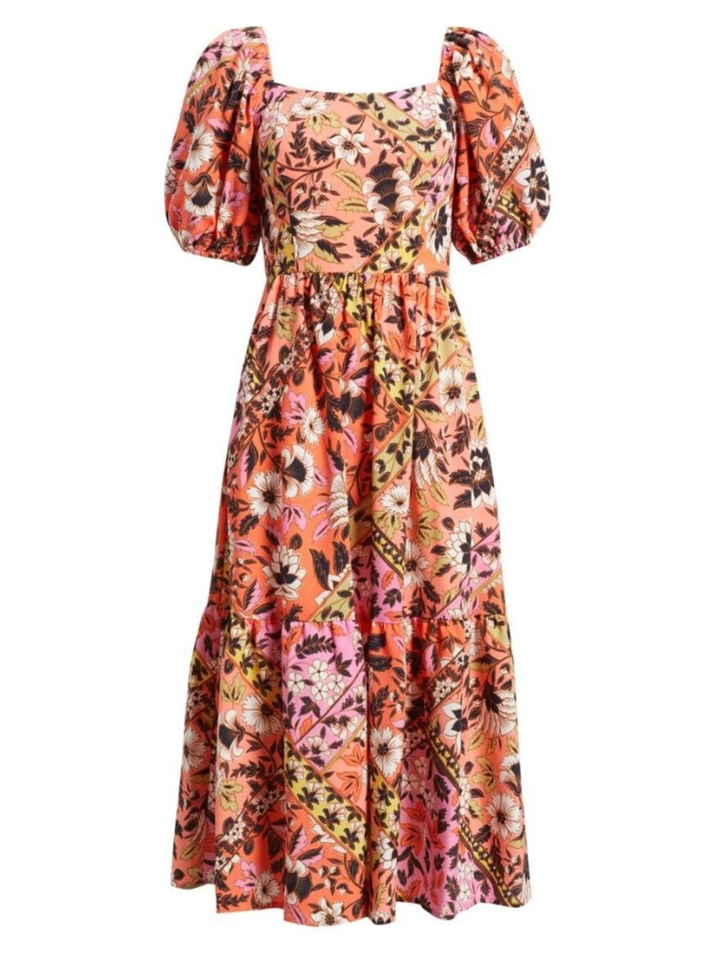Vince Camuto Print Square Neck Puff Sleeve Maxi Dress Lined Orange size 4 $158 - Picture 5 of 5